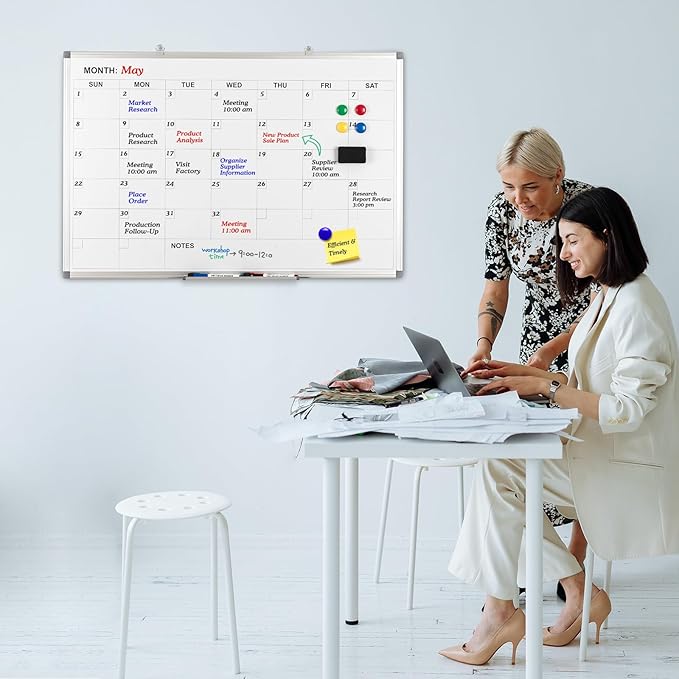 Comix Magnetic Dry Erase Calendar Whiteboard, 36 x 24 Inches Monthly Calendar Dry Erase Board for Wall, Aluminum Frame Planner White Board with Dry Erase Markers, Eraser, Magnets