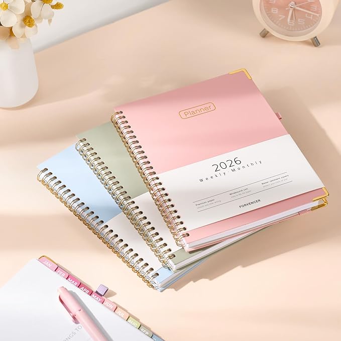 Forvencer 2026 Planner, Hardcover Calendar Planner Weekly and Monthly, Jan 2026 - Dec 2026, 6" x 8", Spiral Agenda Book with Tabs, Exquisite Daily Journal Organizer for Home School, Dark Green