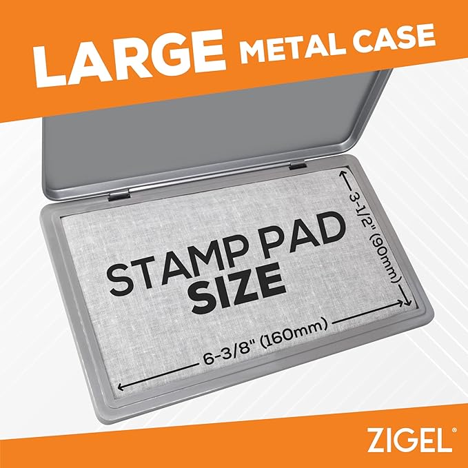 2 Pack Metal Case Stamp Pad Large Size, Dry - Size: 3" x 6" - Choose from 15 Ink Colors