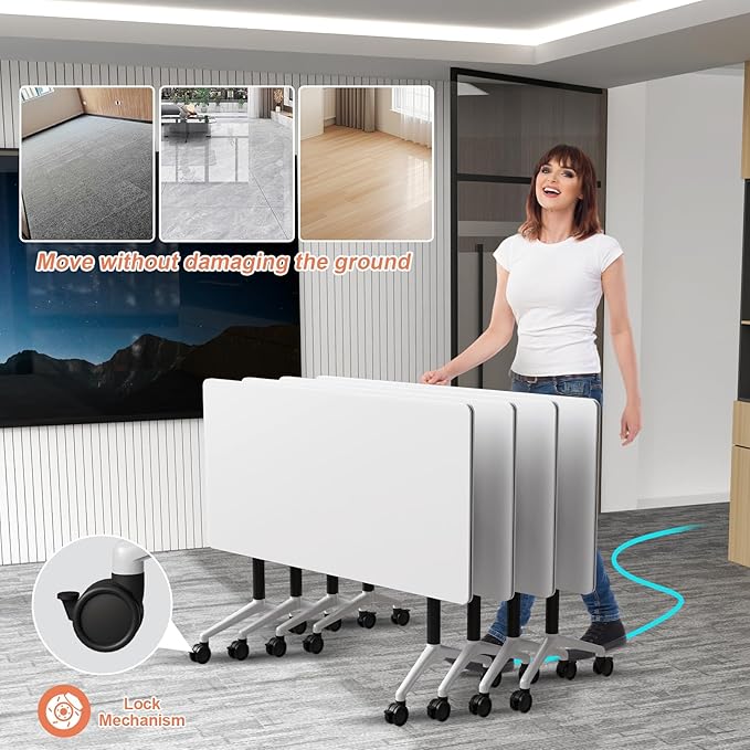 Conference Table Flip Top Mobile Conference Room Tables,Folding Conference Table with Wheels,Large Meeting Training Seminar Table Saving Space for Office Classroom(6A,47.2'')