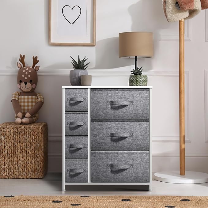 Sorbus Dresser with 7 Drawers - Chest Organizer Tower Unit with Steel Frame, Wood Top, Easy Pull Fabric Bins - Storage Furniture for Bedroom, Hallway, Closet & Office Organization