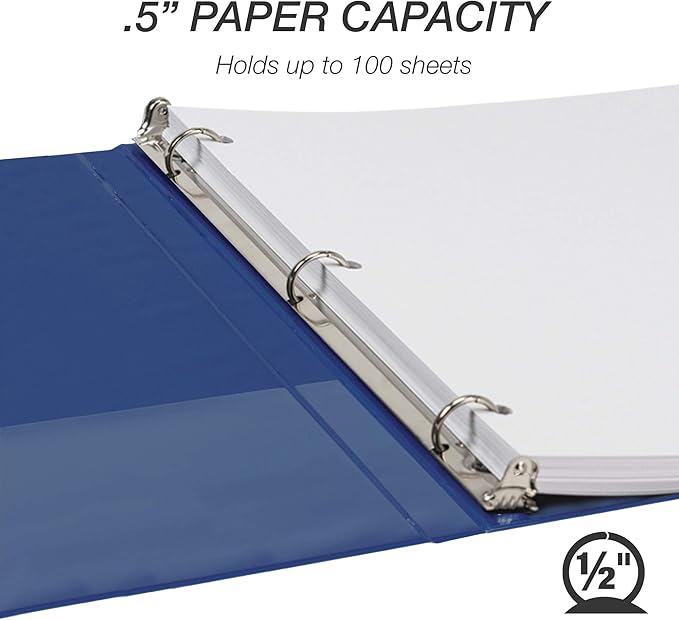 Samsill Durable .5 Inch Binder, Made in the USA, Round Ring Customizable Clear View Binder, Blue, 4 Pack (MP48412)