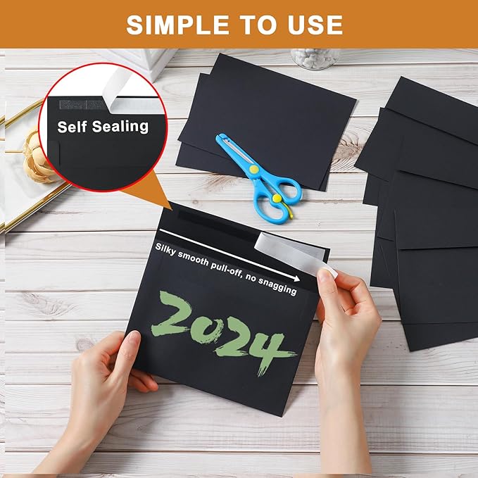 Silunkia Black Blank Greeting Cards and Envelopes 4 x 6 Heavyweight Flat Cardstock and A4 Envelopes Printable Self Seal 20 Packs for DIY Wedding Invitations, Birthday, Thank You Cards