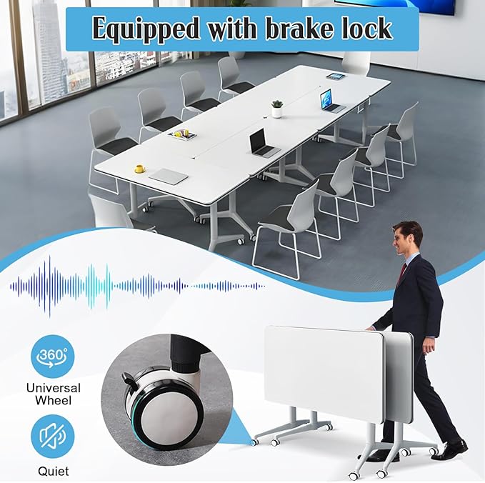 JEHUJD Conference Table,55.1''Folding Conference Room Table for 4-12 People,Mobile Flip Top MeetingTraining Table with Different Coulor and Styles for Offices, Classrooms,Meeting Room (6, 47.2 A)