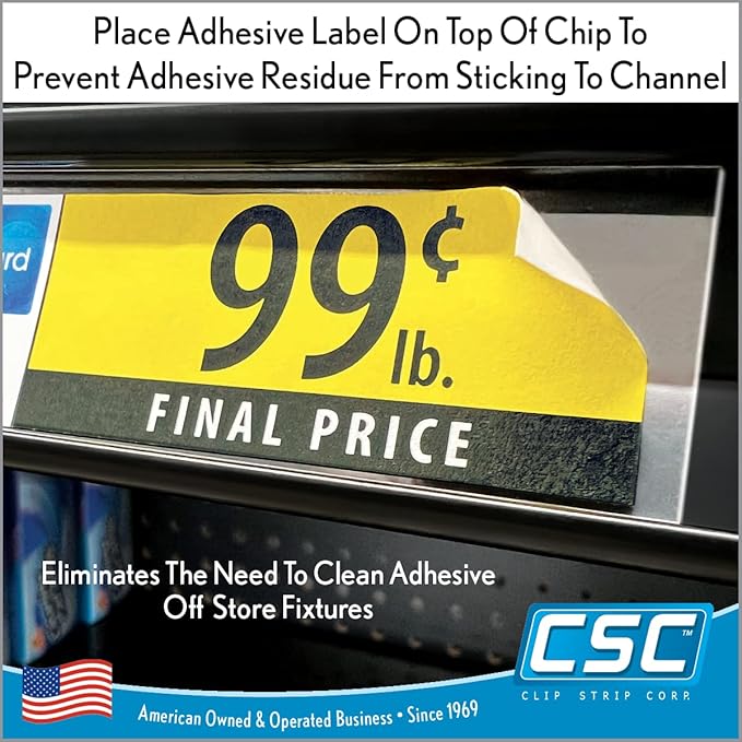 Clip Strip Corp. Price/Data Channel Label Holder Chips, Clear Plastic Tags, 3" L x 1.25" H, 7.5 Mil Thick, Gondola Shelf Edge, Reusable, Made for Point of Purchase Shelf Molding (2000)