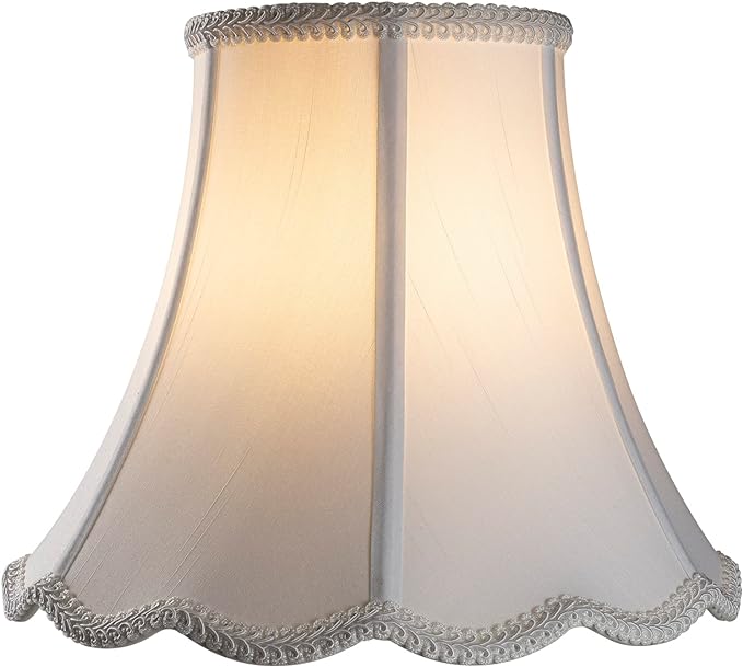 Bell Lamp Shade, Saangseon White Scalloped Lampshade Replacement, 7'' Top x 14'' Bottom x 10.5'' Slant Height x 10'' Vertical Height, Lamp Harp Included
