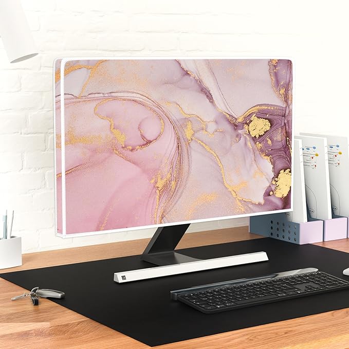 Baocicco Pink Gold Marble Waterproof Screen TV Cover 65 Inch Decorative Modern Television Cover for Home TV Screen Texture Dust Proof Monitor Covers for Television Screen LED LCD OLED TVs