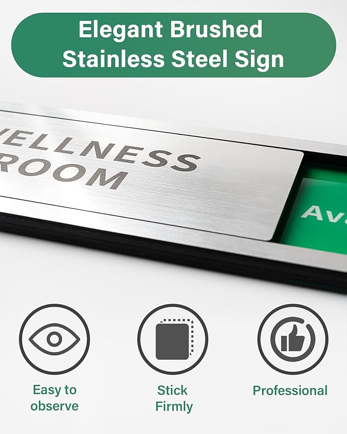 Conference Room Office Door Signs Do Not Disturb, In Use/Available Slider Sign for Home Office Wellness Conference Vacant Occupied Privacy Sliding Door Sign，Brushed Silver