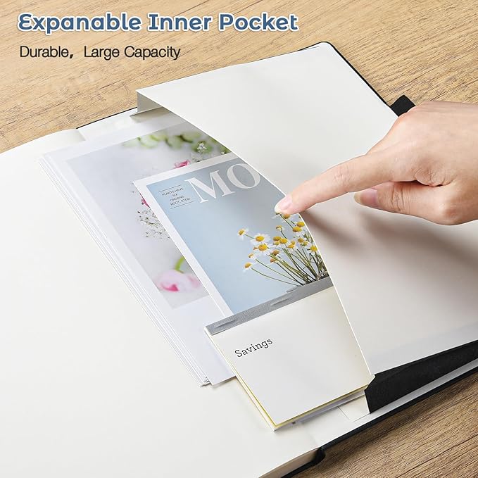 Lined Journal Notebook, 8.5" x 11" Hardcover Leather Notebook for Work, Wide Ruled Notebook Journal for Women Men, 192 Thick Paper, Lay Flat, 2 Pockets, Large Journals for Writing, Purple Notebook