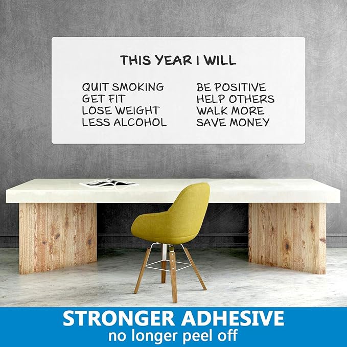 Dry Erase Whiteboard Paper, Large White Board Stickers for Wall, 8x4ft Dry Erase Paper Roll with Adhesive Backing, Perfect Replacement for White Board, No Ghost After 60 Days, 6 Much Better Markers