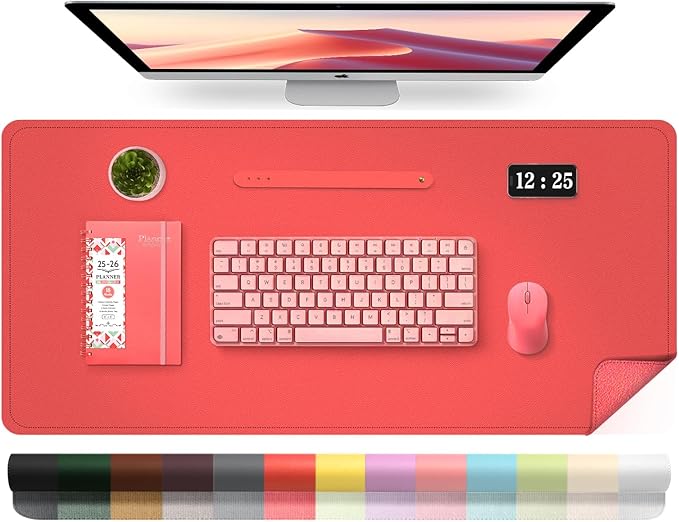 Leather Desk Pad Protector, Desk Mat, Large Mouse Pad, Non-Slip Desk Blotter, Office Laptop Desk Pad, PU Leather Desk Writing Pad for Office and Home (Candy Red, 31.5" x 15.7")