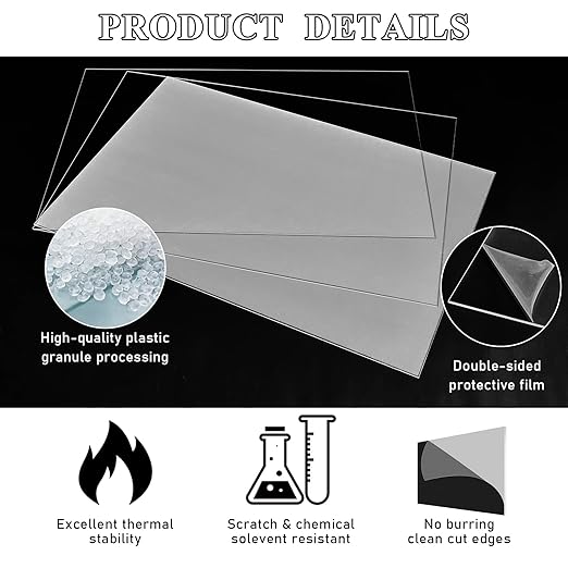 Roowest 2 Pcs 24 x 48 Inch, 1/4 Inch Thick Clear Acrylic Plexiglass Sheets Transparent Plastic Panels Sheets Cut to Size Cast Acrylic Board Panel with Protective Film for Craft DIY Project Sign Frame