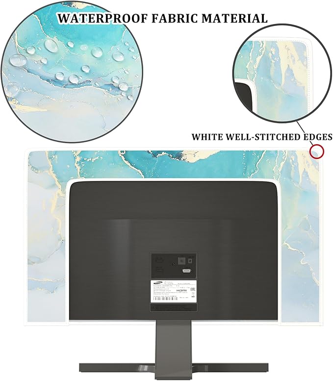 Baocicco Blue Green Marble TV Display Screen Cover 45, 46, 47, 48 Inch Creative Anti-Static Dustproof Monitor Accessories Laptop LCD Cover Modern Screen Television Decoration for LED LCD OLED TVs