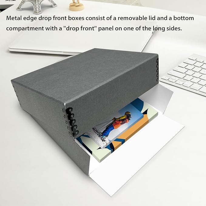 Lineco Museum Archival Storage Box, 20.75x24.75x3 in. Drop Front Design. Acid-Free with Metal Edge. Organize Photos, Pictures, Prints, Documents, Crafts, DIY. Gray, 1 Pack