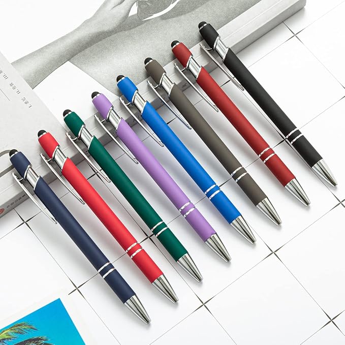 HEYZARDA Personalized Pens with Name Text Logo Custom Ballpoint Pen for Business Office Events with Stylus for Touchscreen 20 Pcs Dark Green