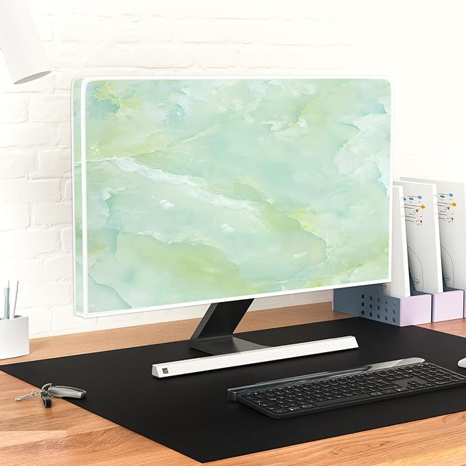 Baocicco Sage Green Marble Waterproof TV Dust Cover 80 Inch Anti-Static Dustproof Abstract Creative Desige Television Accessories TV LCD Screen Texture TV Decoration for Tablet