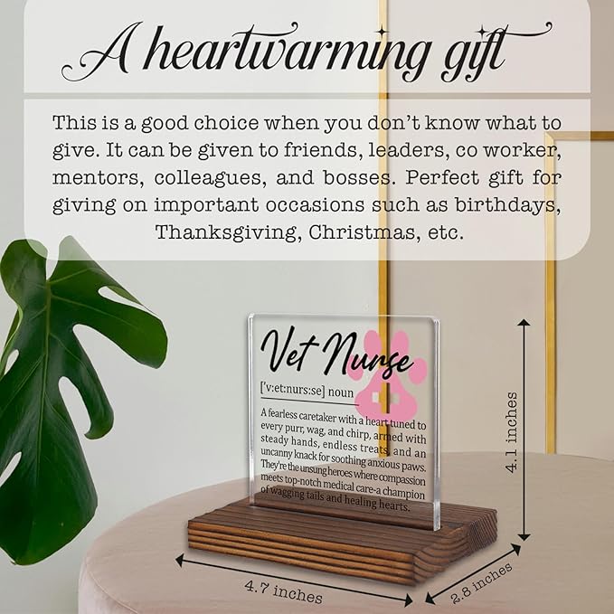 Vet Nurse Gifts, Thank You Appreciation Gifts for Veterinary Nurses Week Graduation Birthday Christmas Animal Clinic Staff Pet Care Office Desk Decor Decorative Signs Plaque PA019
