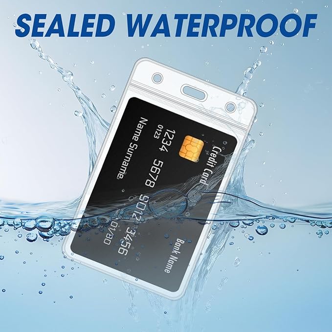 200 Pcs Vertical Badge Holders, Waterproof ID Badge Holder, Clear ID Card Holder with Resealable Zip for Proximity Cards, RFID, Credit Cards