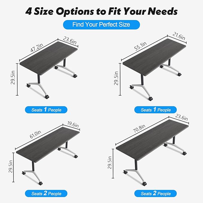 Goakwwuz Conference Room Table, Folding Conference Tables,Thicken Grey Tabletop,Flip Top Wooden Seminar Meeting Room Table for Conference Room Offices (10, Grey, 55.1”)