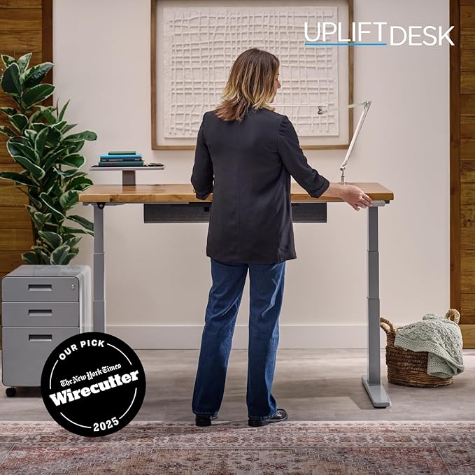 UPLIFTDESK V3 2-Leg Cherry Laminate Wood Standing Desk – Adjustable Height, Advanced 1-Touch Memory Keypad, Under Desk Cable Management, Wire Grommets & Rocker Board (Black C-Frame, 72 x 30 inch)