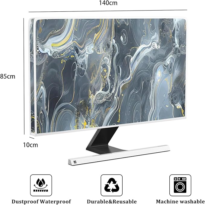Baocicco Gray Gold Marble Waterproof 58, 59, 60 Inch TV Dust Cover Anti-Static Dustproof Protective Aesthetic Texture Screen TV Covers Full Body Cover for Television Screen Desktop PC LED LCD OLED