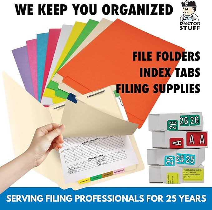 2026 Year Labels, Doctor Stuff 2026 Chart Stickers, Fluorescent Yellow Color Coded, USA Made Year Stickers for End Tab File Folders, 500 Labels/Roll in a Dispenser Box, 3/4" x 1-1/2"