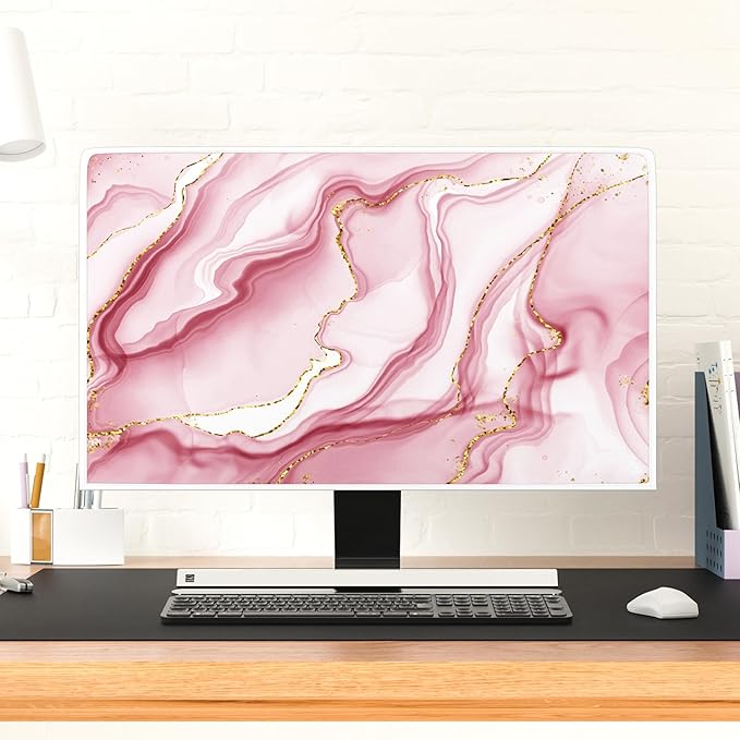 Baocicco Gold Pink Marble Waterproof TV Display Screen Cover 80 Inch TV Accessories Laptop TVs LCD Screen Decoration for Tablet Anti-Static Dustproof Protective for Home Office