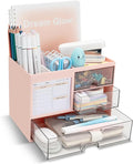QIYVLOS Multi-Functional Desk Organizer with 3 Drawer and 8 Compartments, Pink
