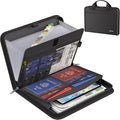 ENGPOW Accordion File Organizer, Fireproof Expanding File Folder with 13 Pockets Document Organizer with Handle & Labels, Portable Home Travel Safe Storage for Letter A4 Files and More, Black