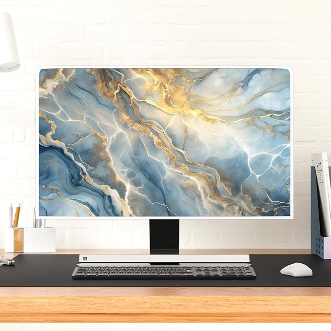 Baocicco Gold Blue Waterproof Screen TV Cover 55 Inch Modern Full Body Covers for Television Screen Panel Case TV Sleeve Compatible with Television LCD LED PC, Desktop and Home TV