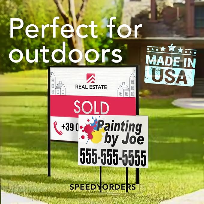 AmazonBasics Custom Outdoor Aluminum Business Signs, Personalized Waterproof Signs (Blue Background, 36x24 In)