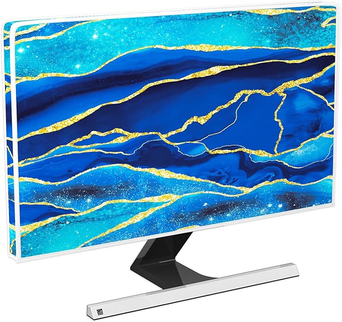 Baocicco Royal Blue Marble Waterproof Computer Monitor Dust Cover 22, 23, 24, 25 Inch Creative Design Monitor Accessories Laptop TV LCD Screen Monitor Decoration for Tablet Computer Decorations