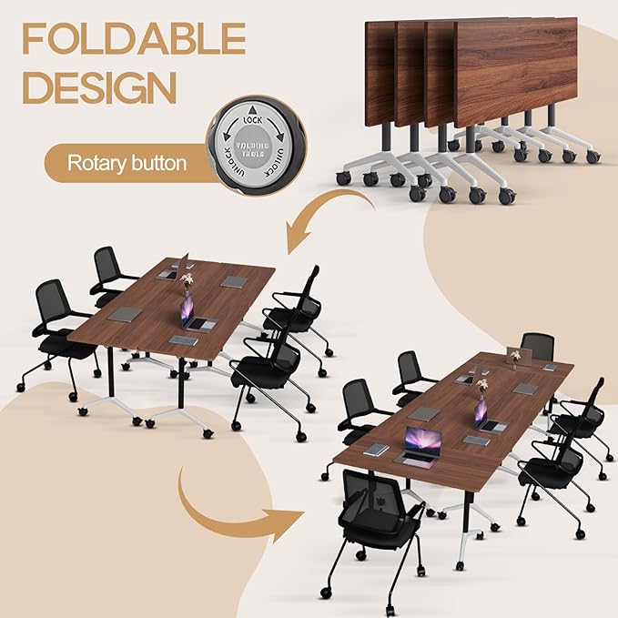Folding Conference Table 4ft 5ft, Foldable Office Meeting Desk for 6 People, Multiple Sizes Colors Mobile Conference Room Table for Training Room School Business Furniture (6, Walnut, 47in)