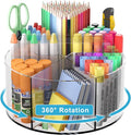 Acrylic Pen Holder for Desks, Acrylic Desk Organizer Clear, 360 Degree Pencil Holder for Desk Kids, Rotating Desk Organizer Rotating Pen Holder for Desk, Art Supply Storage Organizer 6 Compartments