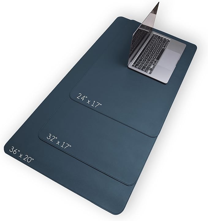 Vine Creations PU Leather Desk Pad, 36" x 20", Non-Slip, Dark Blue