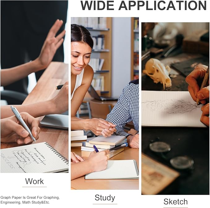 Engrowtic 48 Pack Graph Paper Spiral Notepad A5 Top Wirebound Notepad Grid Notebook Steno Pads Memo Notebook Grid Paper 140 Pages for Writing Sketching Drawing Office Supplies (Black)