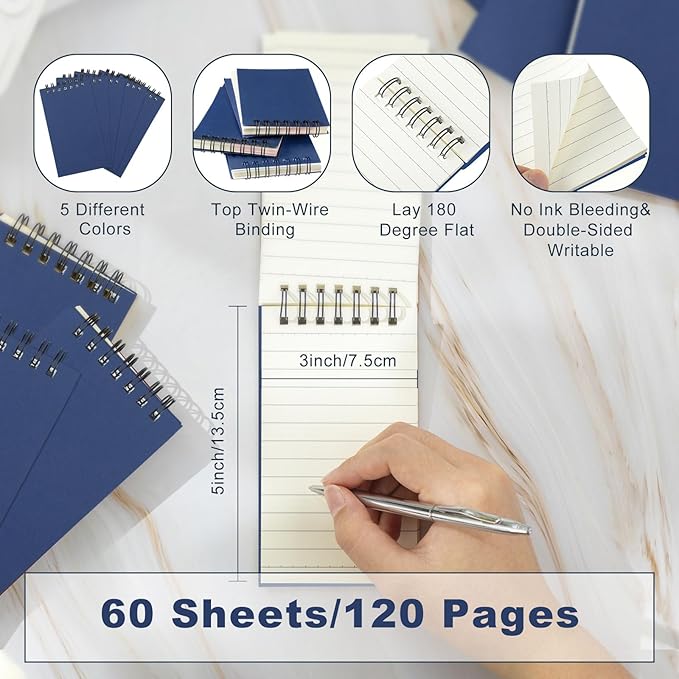 Tenceur 18 Pcs Pocket Notebook Bulk Small 3x5 Inch Spiral Notepads Mini Top Bound Notebook with Lined 120 Pages Ruled Memo Pads for Office College Nurse Essentials Back to School Gift (Blue)