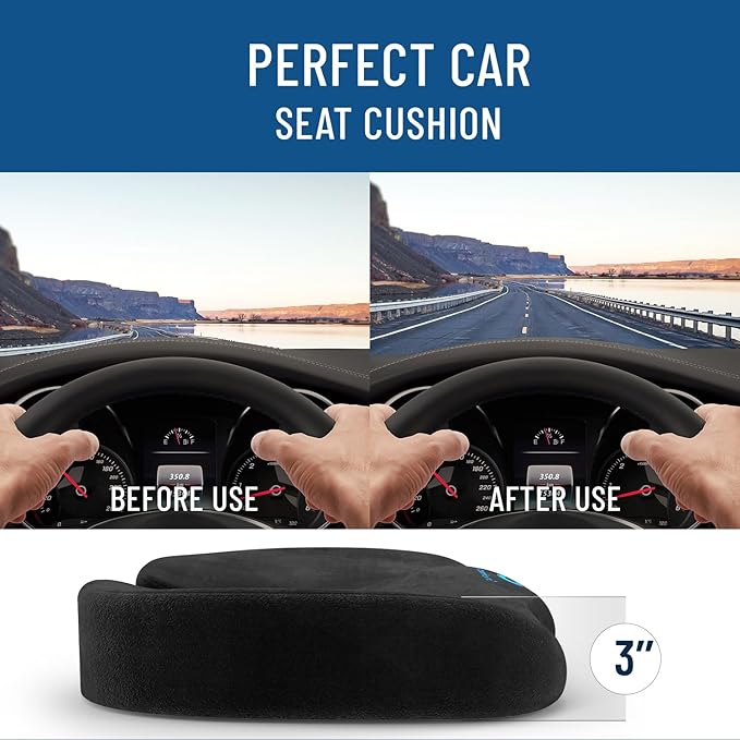 Everlasting Comfort Doctor Recommended Memory Foam Seat Cushion for Office Chairs & Car - Ergonomic Office Desk Accessories - Cushions for Tailbone Pain Relief, Sciatica (Black Upgraded, Large)