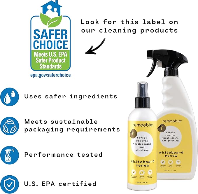 Remooble Dry Erase Whiteboard Cleaner Spray - Safely Removes Tough Stains and Ghosting, 8 oz.