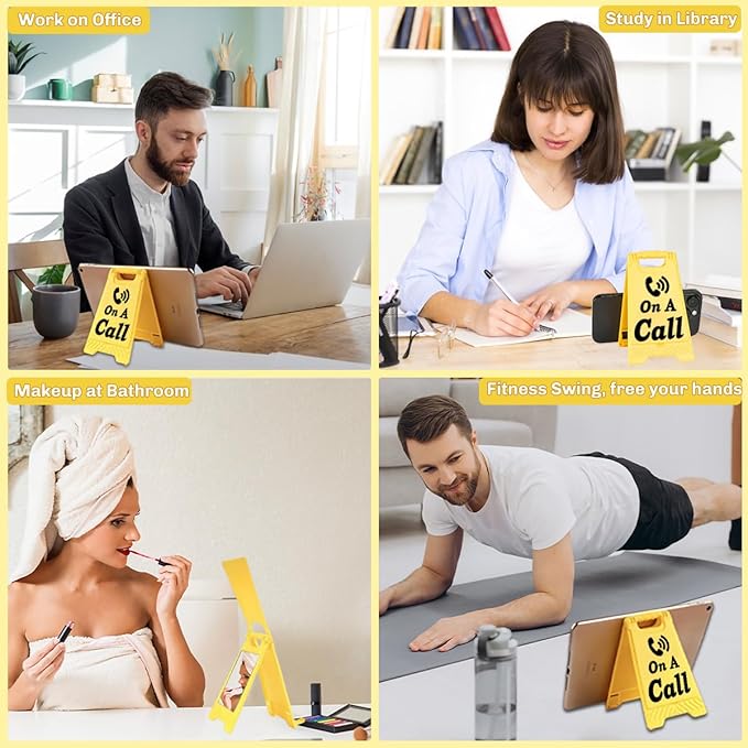 Funny Office Desk Accessories,Workplace Status Indicator Office Cubicle Decor,Phone Holder Mirror Acrylic Table Signs，Meeting in Progress Desk Decor, Privacy Please,Team Gifts for Director(On A Call)