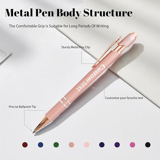 CRME Bulk Custom Pens Personalized Customized Engraved Writing Pen with Name Logo Soft Grip Ball Point Pen for Men Women Smooth Writing Black Ink for Coworkers Nurse Office Supplies Purple