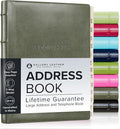 Gallery Leather Large Address Book with Alphabetical Tabs up to 480 Records, Leather Notebook Hardcover, Telephone and Address Books - 9x7", Desk Address, Acadia Cactus