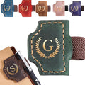 Personalized Bygone Mark Bookmark with Pen Holder, Leather Magnetic Bookmark 26 Letters,Gifts for Book Lovers, Readers, Leather Book Marks for Men Women (Green, G)