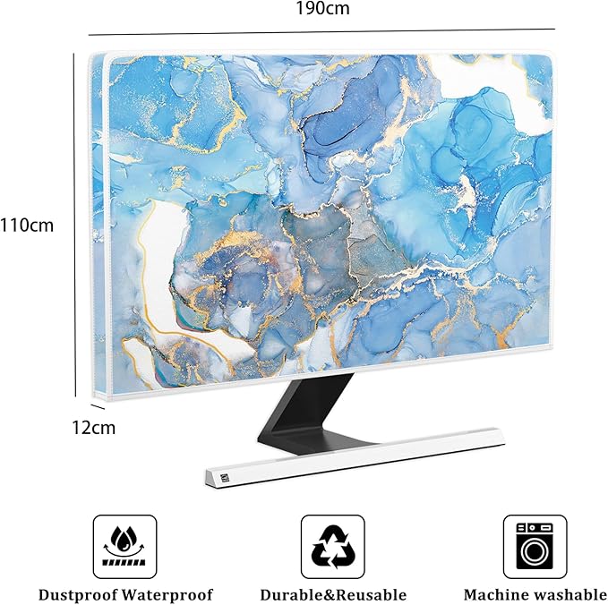 Baocicco Baby Blue Gold Marble Waterproof Screen TV Cover 80 Inch Modern Television Accessories TV LCD Fashion Weatherproof Screen TV Decorations for Tablet LED LCD OLED TVs