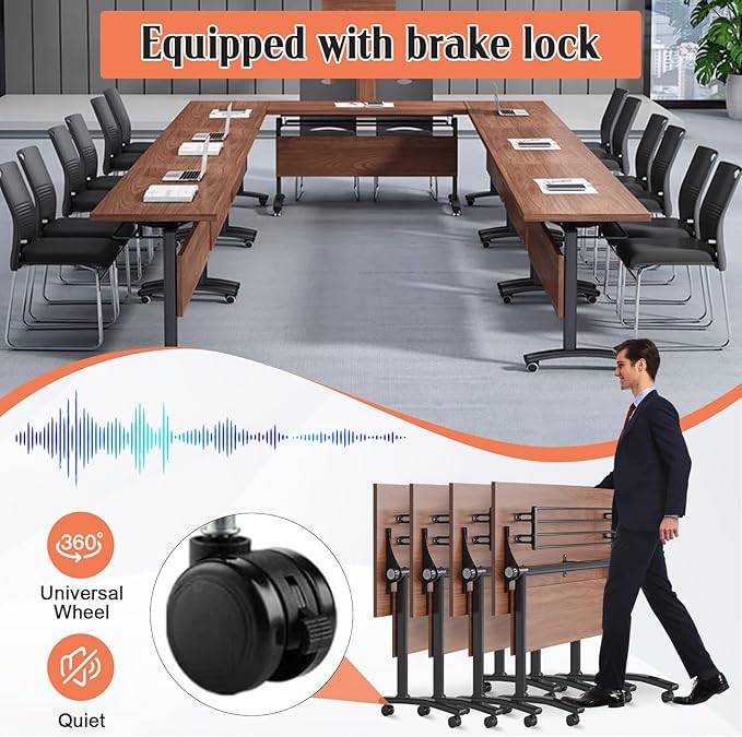 Conference Table,55.1''Folding Conference Room Table for 4-12 People,Mobile Flip Top MeetingTraining Table with Different Coulor and Styles for Offices, Classrooms,Meeting Room (8, 70.8''D)