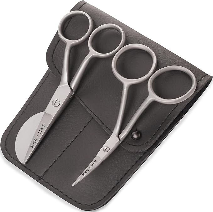 MAKER AND MARKET Small Embroidery 4.5 Inch Scissors Set of 2 Kit - Mini Double Bend Offset Duckbill and Double Bend Long Applique Needlepoint Blade with Pouch Sleeve (Satin)