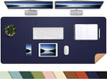 Leather Desk pad Protector, Large Desk mat with Natural Cork & PU Leather,Mouse pad,Non-Slip Office Desk Mat,Waterproof Desk Writing Pad for Office and Home (47in*17in, Blue)