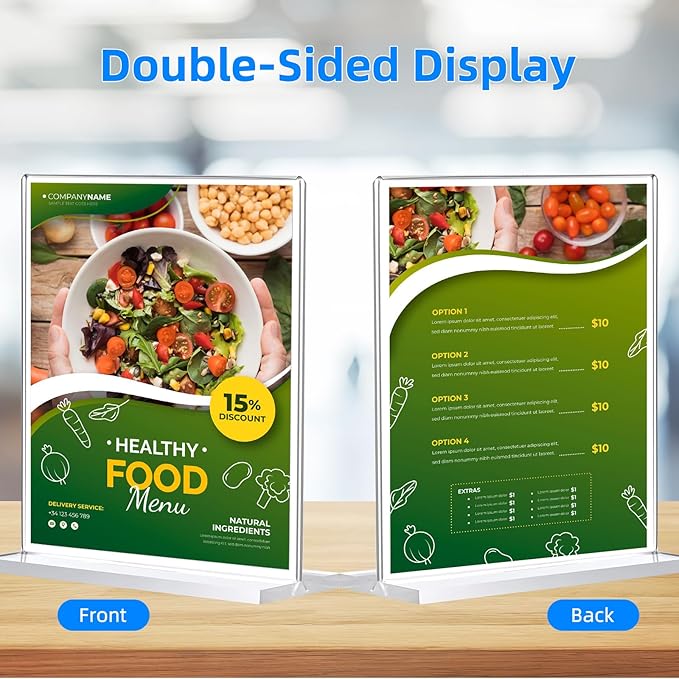 30 Pack Acrylic Sign Holder 8.5 x 11, Double-Sided Clear Sign Holder Plastic Stands for Display, T Shape Acrylic Table Sign Stands for Office Store Restaurants Wedding Party Decoration