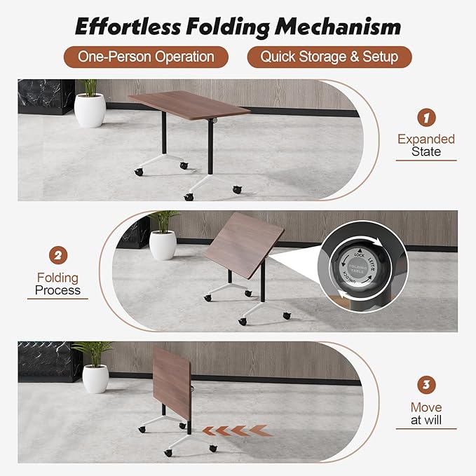 Goakwwuz Conference Room Table, Folding Conference Tables,Thicken Grey Tabletop,Flip Top Wooden Seminar Meeting Room Table for Conference Room Offices (6, Walnut, 47.2“)