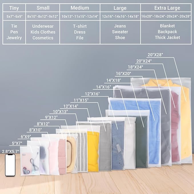 Svaldo T Shirt Bags, 100PCS 9x12" Frosted Zipper Packaging Bags for Clothing, Resealable Poly Plastic Apparel Merchandise Zip Bags for Shipping Clothes Shirts Jeans Bathing Suit, with Vent Hole